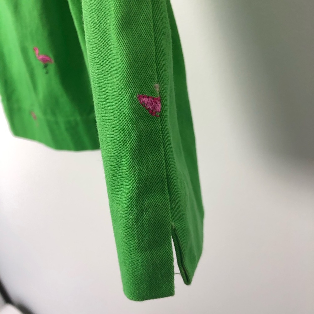 Briggs Pink Flamingo Embroidered Green Capri Pants - Picture 8 of 13